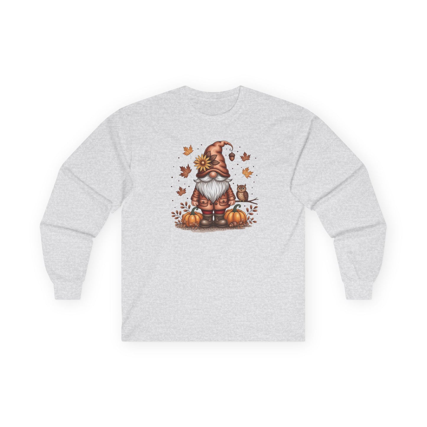 Autumn Gnome Long Sleeve Tee, Cozy Fall Shirt, Pumpkin Decorating Gift, Harvest Season Apparel, Thanksgiving Outfit, Unisex Casual Wear
