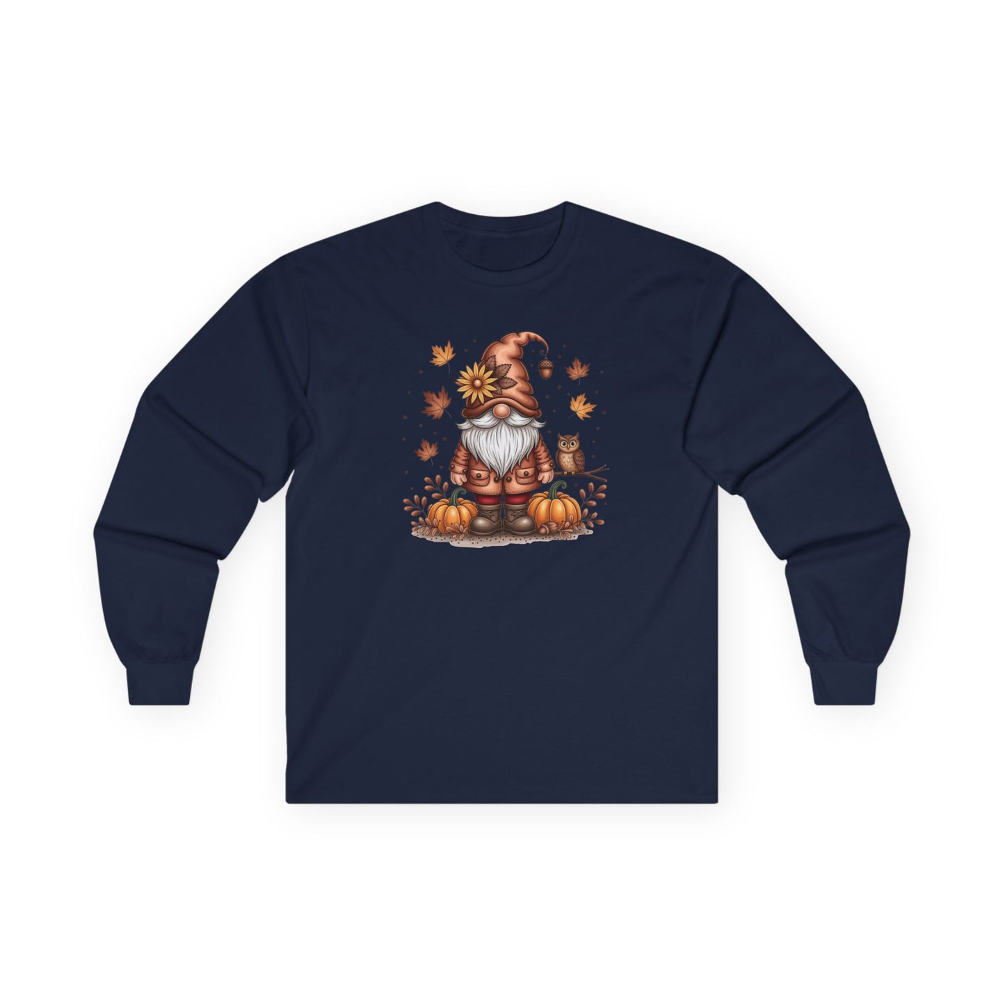 Autumn Gnome Long Sleeve Tee, Cozy Fall Shirt, Pumpkin Decorating Gift, Harvest Season Apparel, Thanksgiving Outfit, Unisex Casual Wear