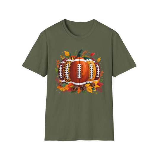 Fall Football Pumpkin T-Shirt, Autumn Apparel, Unisex Tee, Halloween Gift, Cozy Style Shirt
