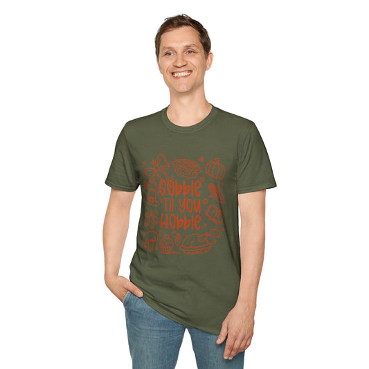 Thanksgiving Fun Unisex T-Shirt, Holiday Apparel, Funny Graphic Tee, Fall Clothing, Gobble 'Til You Wobble Shirt