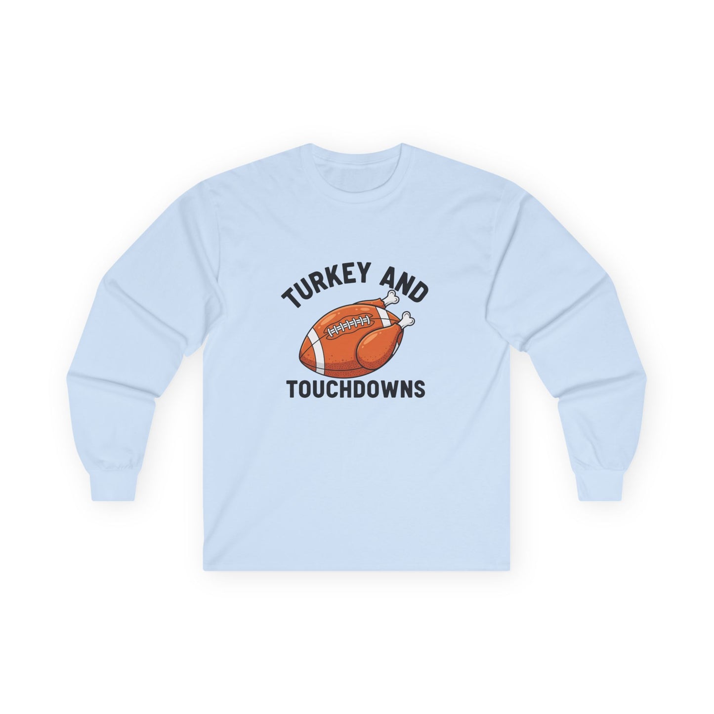 Thanksgiving Football Long Sleeve Tee - Turkey and Touchdowns, Unisex Tee, Fall Apparel, Game Day Shirt, Thanksgiving Gift