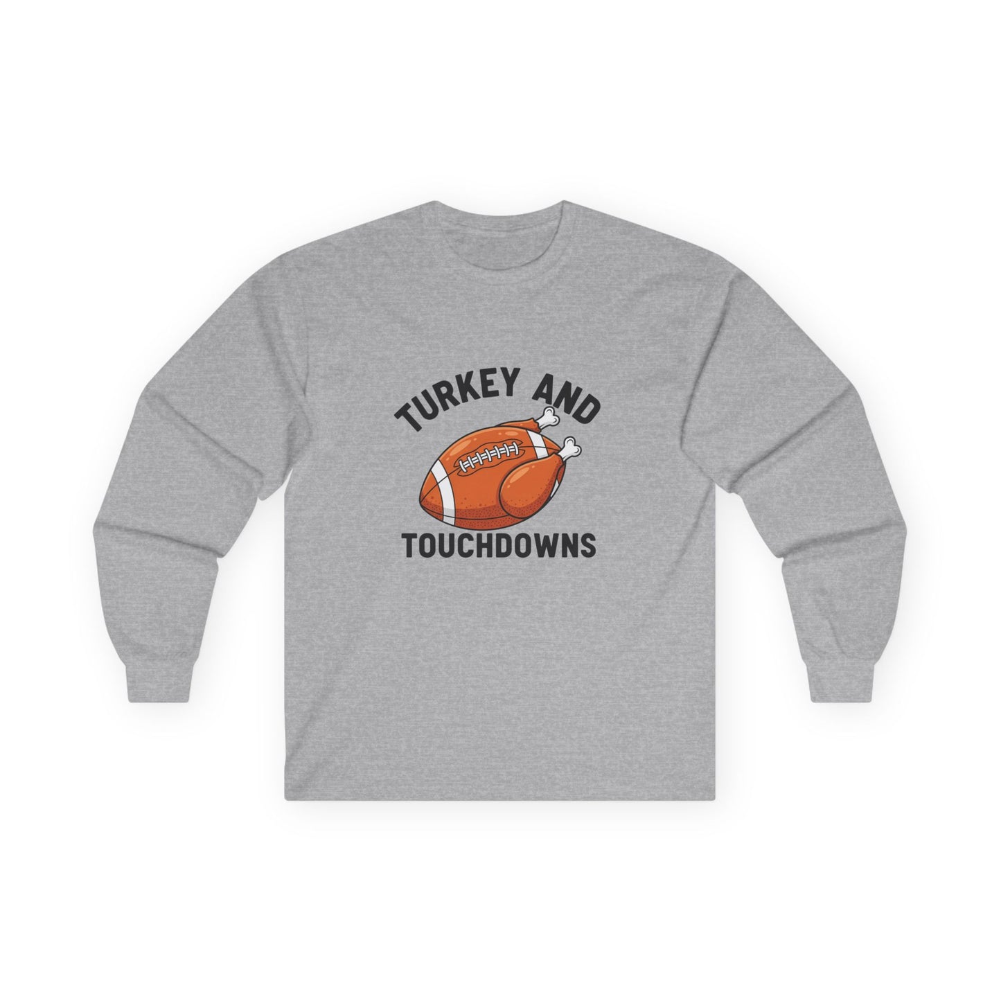 Thanksgiving Football Long Sleeve Tee - Turkey and Touchdowns, Unisex Tee, Fall Apparel, Game Day Shirt, Thanksgiving Gift