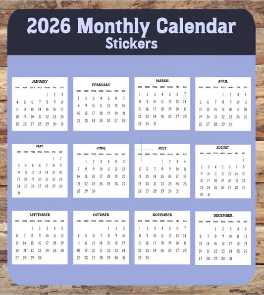 2026 Monthly Calendar Stickers